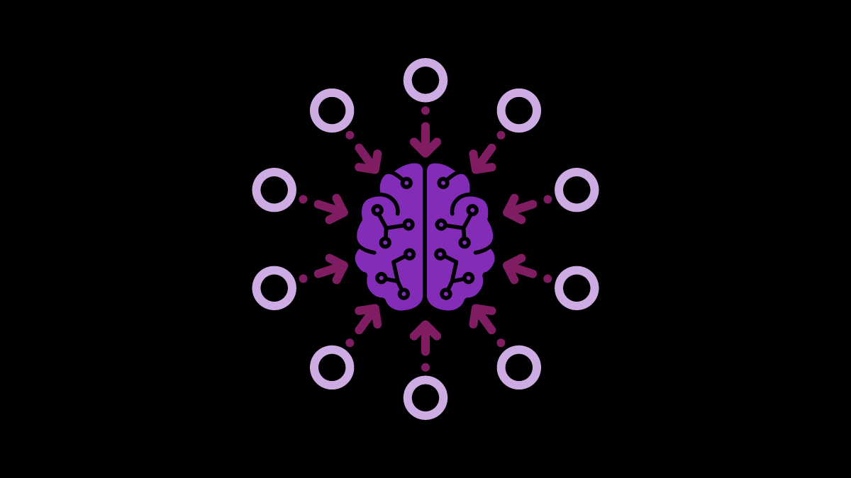 Brain surrounded by small circles with arrows pointing to brain