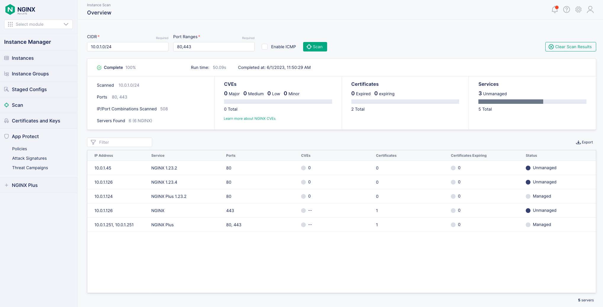 Overview of a NGINX scan when ICMP is disabled