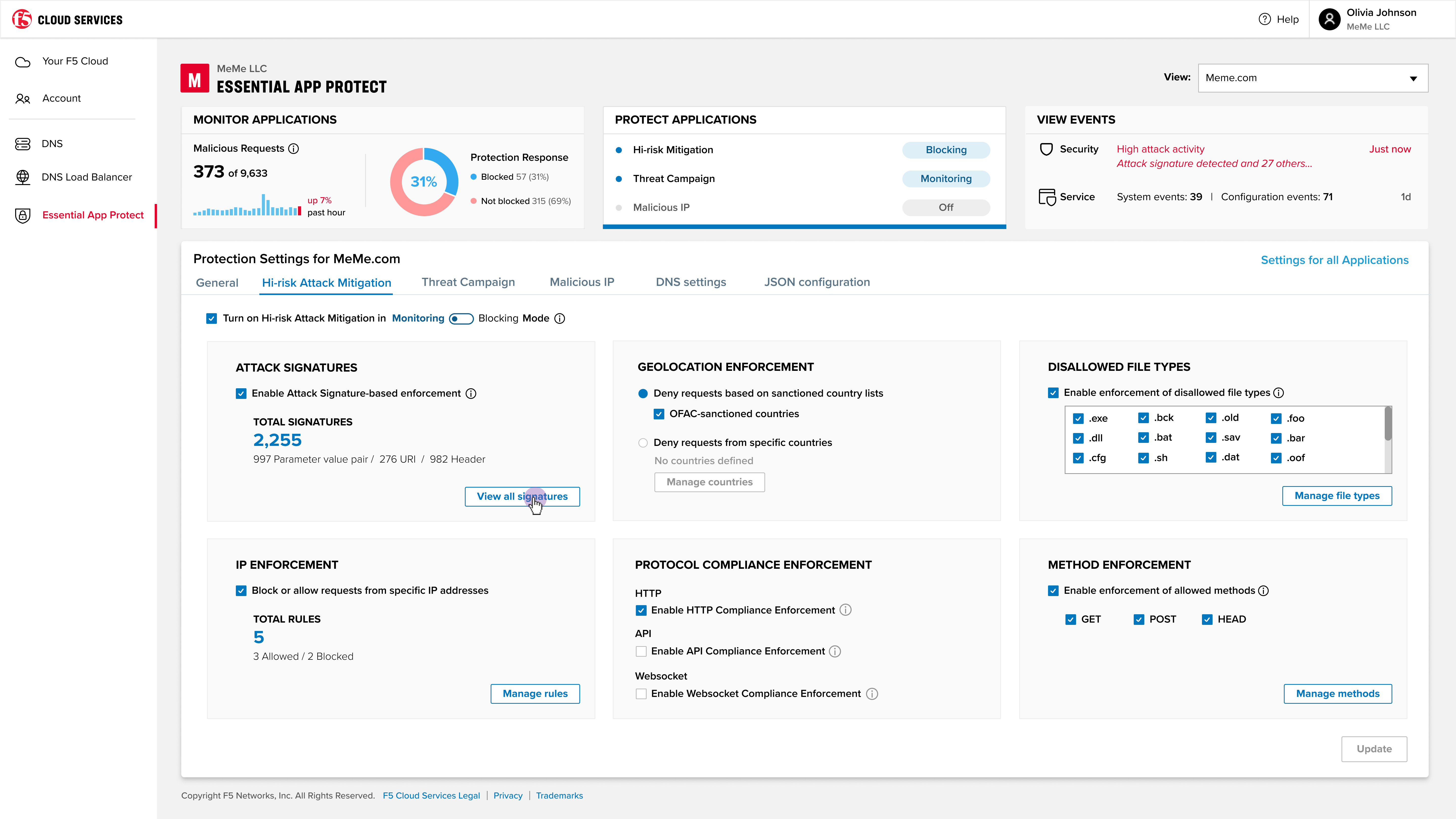 Figure 2: Configuring Hi-Risk Attack Mitigation