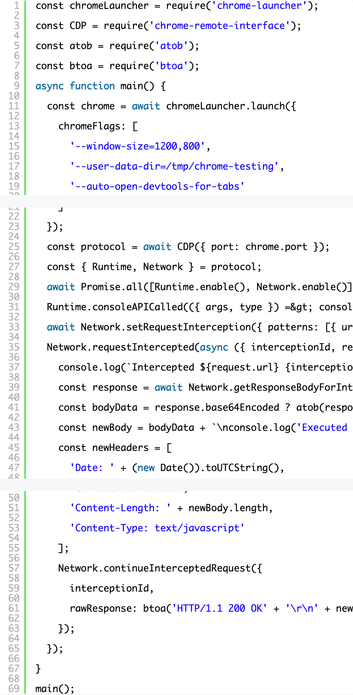 Intercepting and Modifying responses with Chrome via the Devtools Protocol