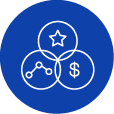 three circles with a star, line, and dollar sign