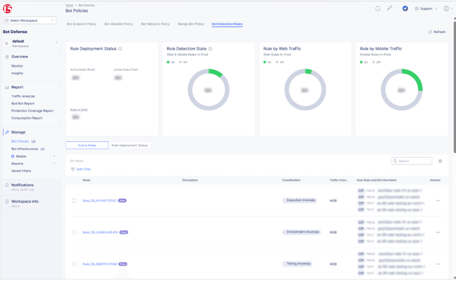 Bot detection rules: Users can now use the F5 Distributed Cloud Console  to manage the rules that detect automated threats.