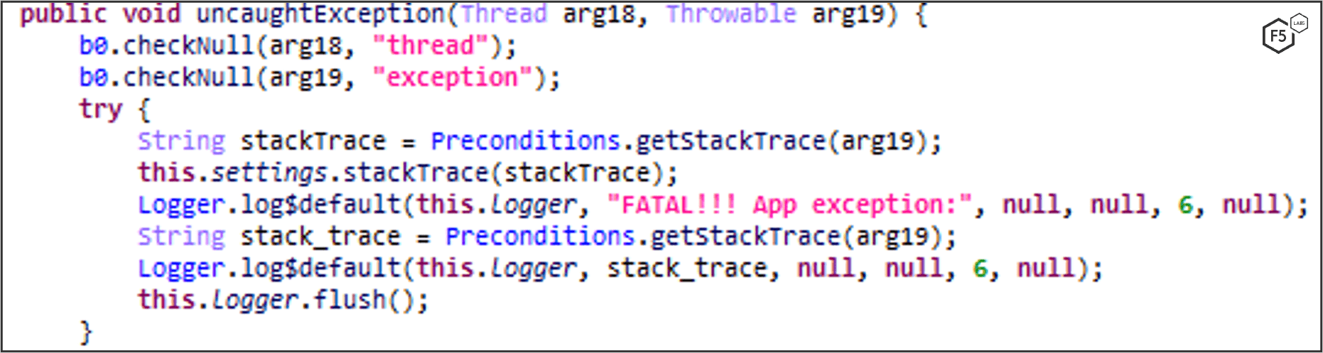 Figure 38. Error logging and reporting in the malware.