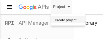 When creating a Google OAuth 2.0 client ID, select 'Create project' from the drop-down menu next to the Google APIs logo in the upper left corner of the API Manager dashboard.