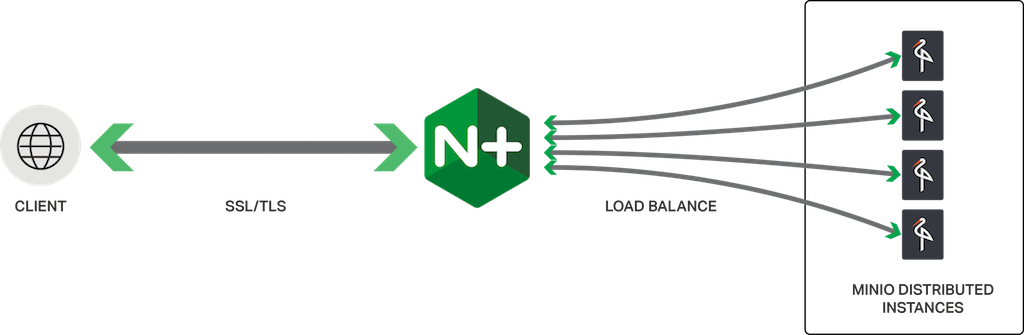 NGINX Plus is an effective load balancer for distributed instances of the Minio cloud-based object storage server