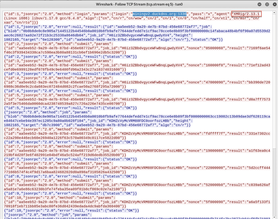 Figure 9: Network traffic for the cryptominer.