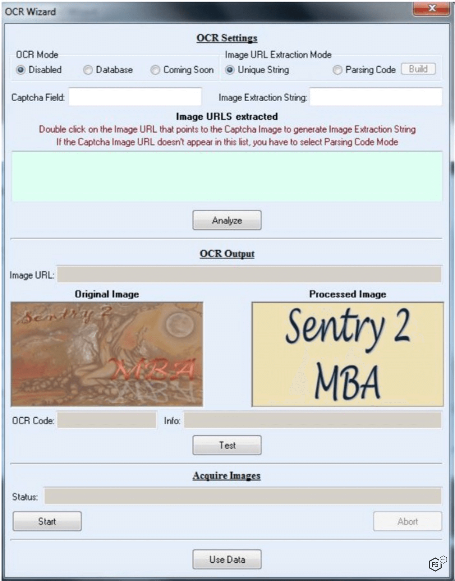 Configuring an optical character recognition bypass on Sentry MBA