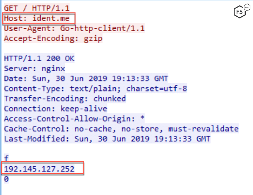 Figure 2. Request to ident.me website to get public IP of the infected machine