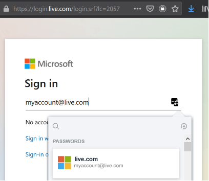 Screenshot showing a password manager auto-filling a genuine Microsoft logon page