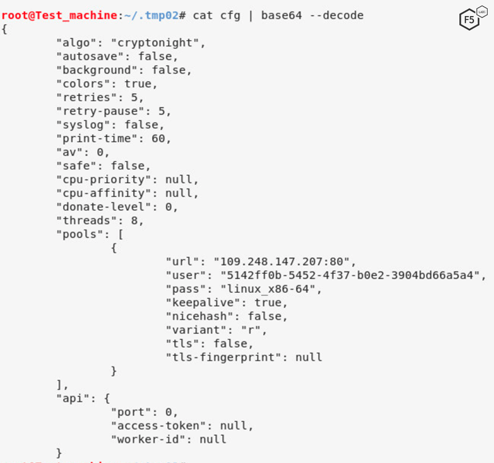 Figure 5. Screenshot showing the configuration file used by the cryptominer