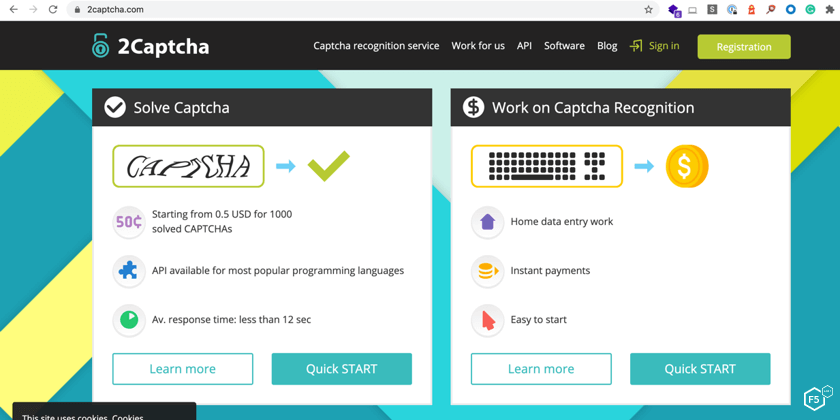 A screencap showing a CAPTCHA solving service.