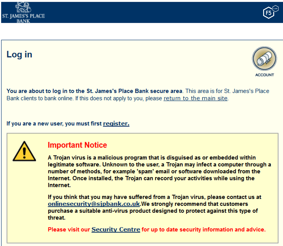 Figure 8. Example of a bank warning users about Trickbot and other banking trojans