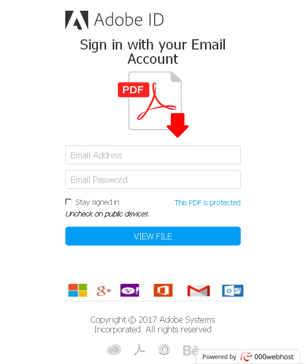 Figure 25: Example of a fake Adobe login screen requiring the user to supply credentials before opening the PDF file