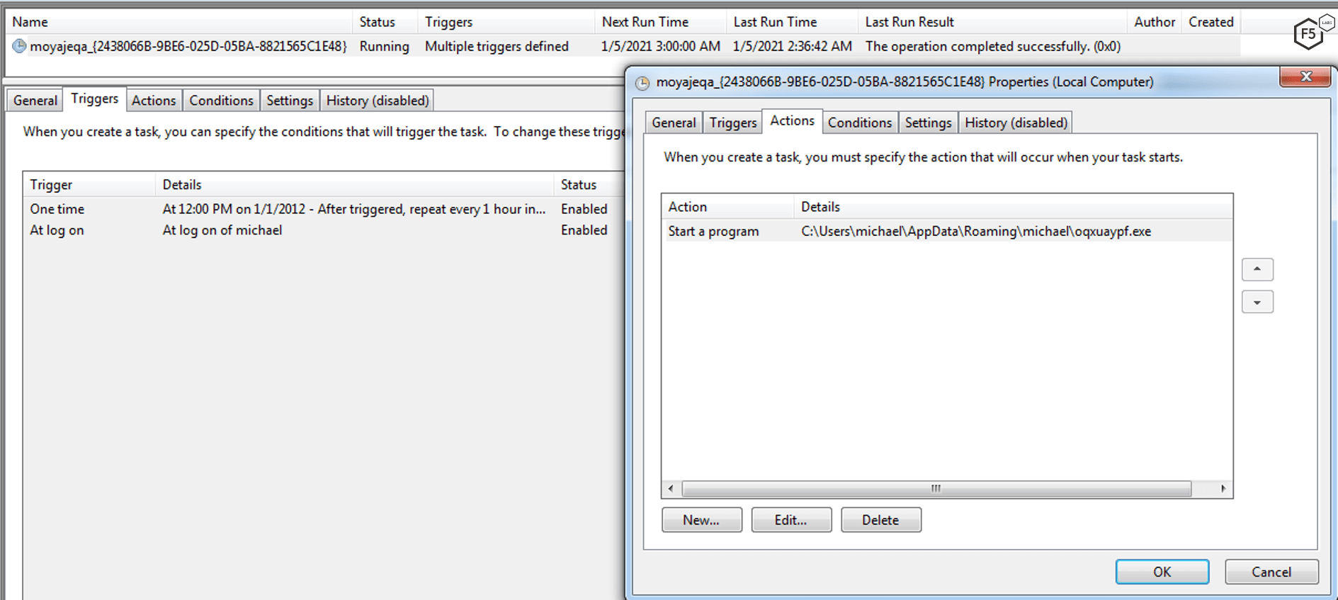 Figure 11. IcedID setting up a malicious task in the Task Scheduler.