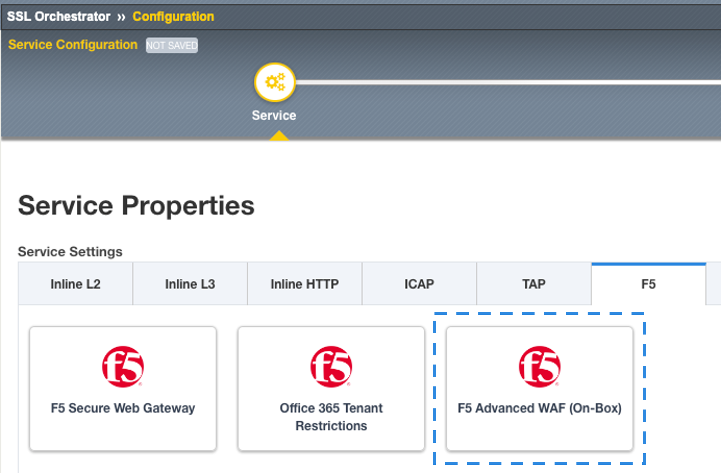 Image: BIG-IP Advanced WAF in the BIG-IP SSL Orchestrator service catalog