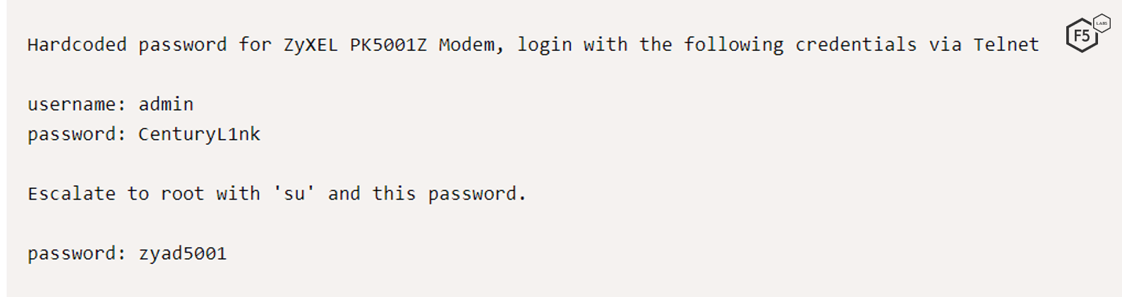 Figure 8: Exploit ID 43105: ZyXEL PK5001Z Modem - Backdoor Account.