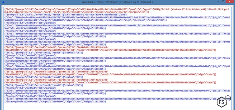 Figure 15. Network traffic from the malware process to the cryptomining server