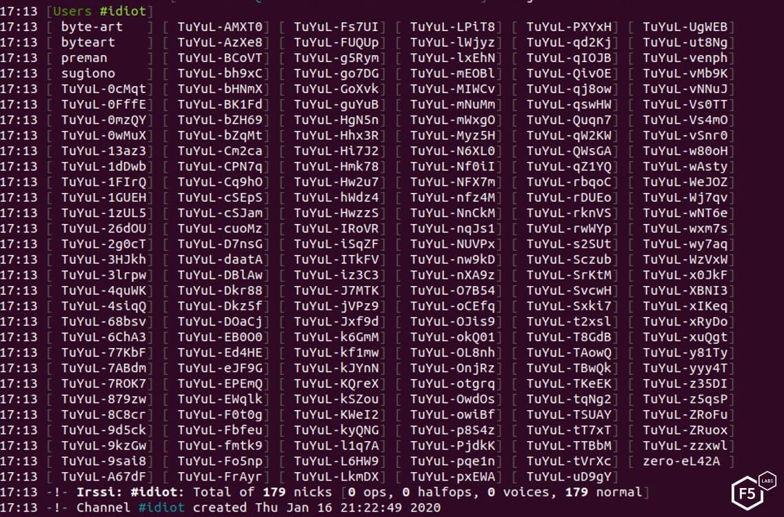 Screenshot of the Tuyul botnet showing 179 bots connected