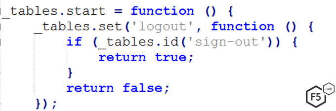 Figure 2. Code that checks to see if the HTML attribute id “sign-out” is in the page. If it is, DanaBot starts its malicious operation.