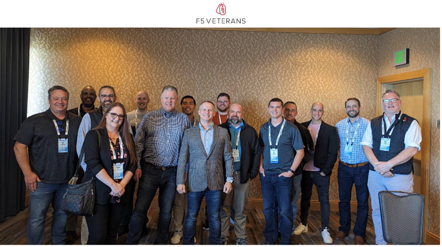Members of the F5 Miliary Veterans EIG gather for an impromptu meeting at an F5 conference in San Diego.