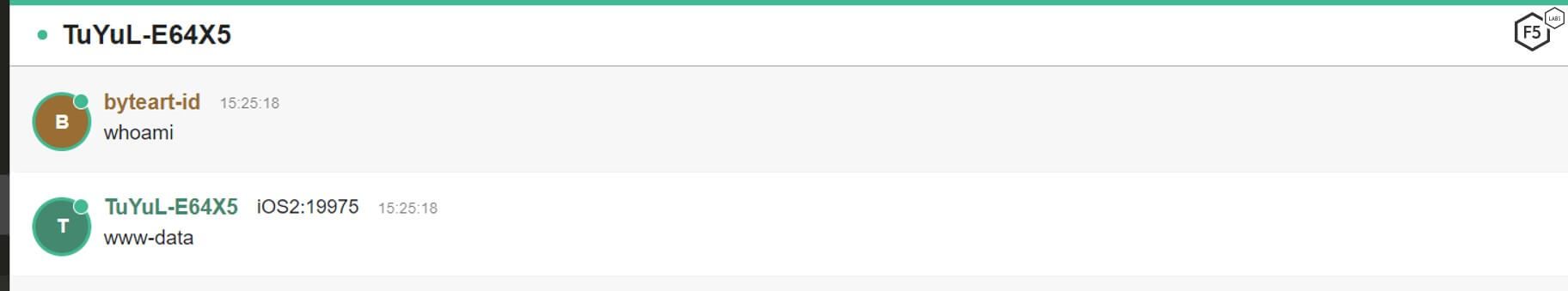 Screenshot of users attempting to execute a shell command using an admin nickname