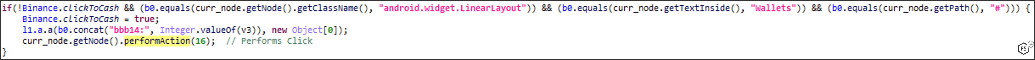 Figure 28. MaliBot clicking through the Binance app using the Accessibility API to find the total balance.