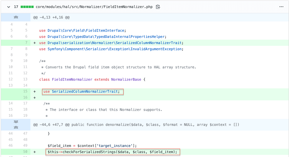 Figure 5. Code change Drupal made to patch this vulnerability
