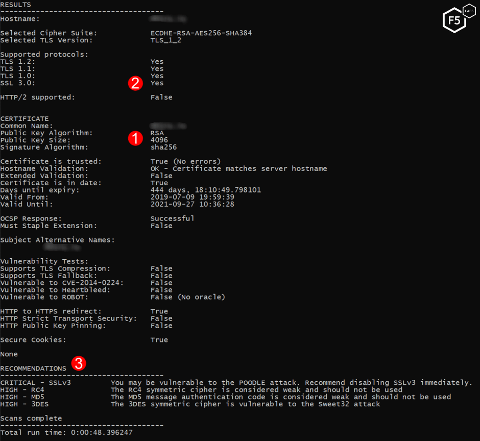 Figure 8. Using Cryptonice to find weak protocols and ciphers