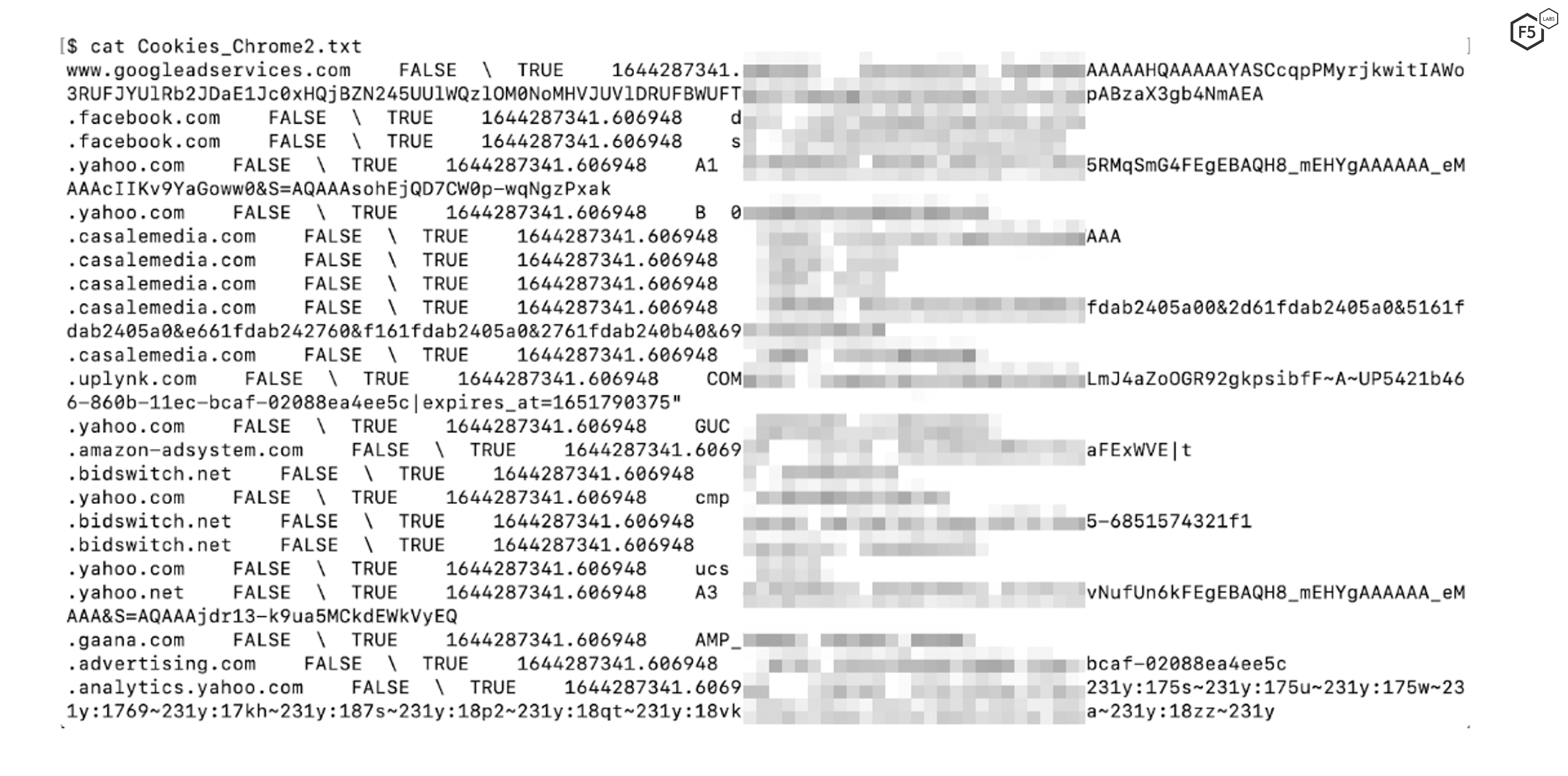 Figure 5 Stolen cookies and session data from a compromised system.