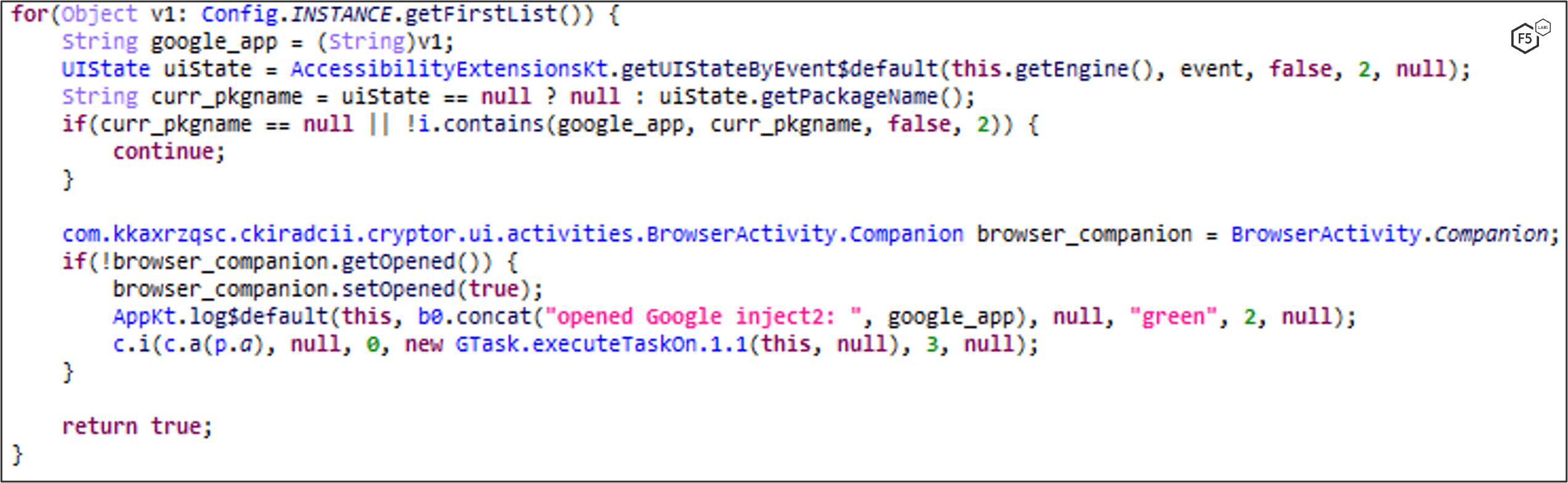 Figure 19. Code snippet of process to detect Google app opening.